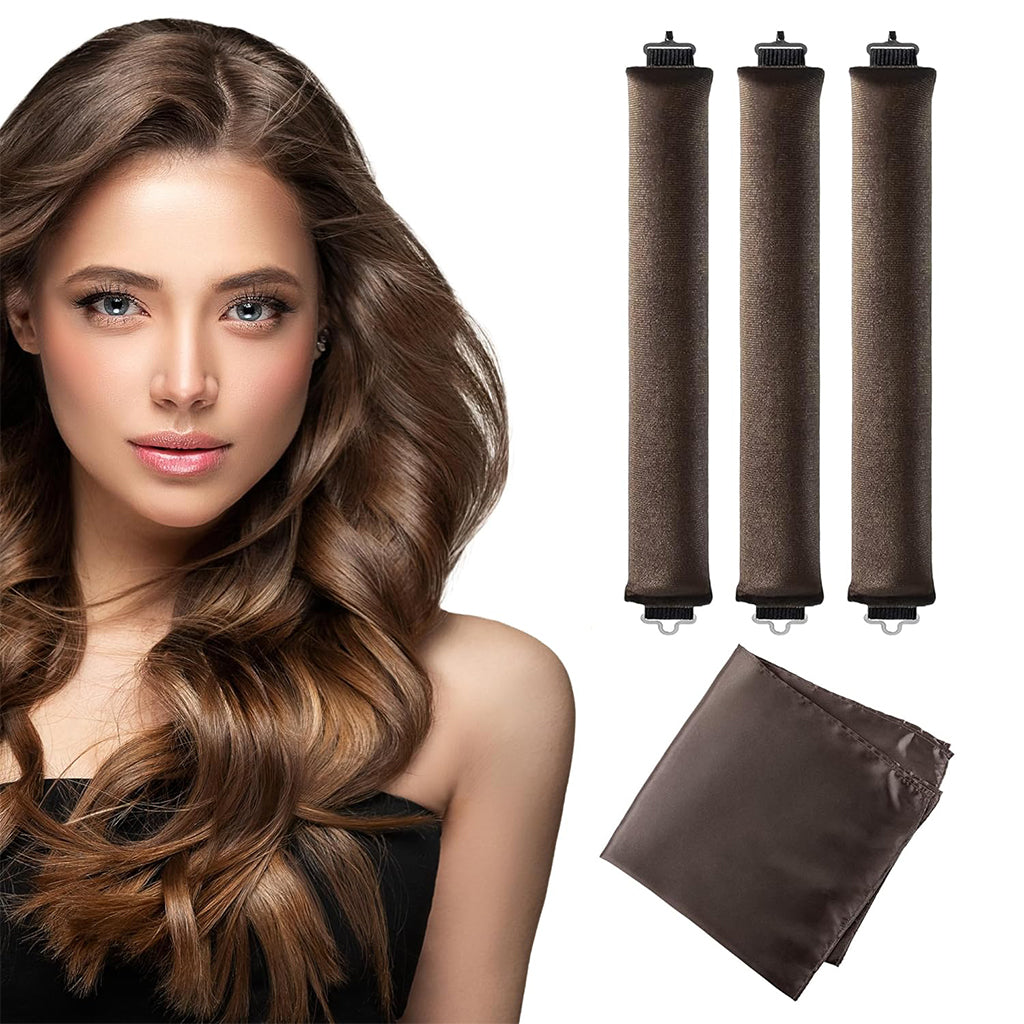 MAYCREATE 3pcs Heatless Overnight Hair Curlers, Hair Curlers to Sleep In Curlers Blowout, No Heat Curling Rods Set for Women with Headscarf and Hook for Long Hair, Brown MAYCREATE 3pcs Heatless Overnight Hair Curlers, Hair Curlers to Sleep In Curlers Blowout, No Heat Curling Rods Set for Women with Headscarf and Hook for Long Hair, Brown